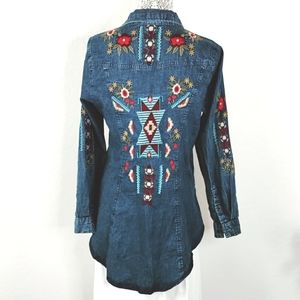 Nostalgia Blue Embroidered Button Down Shirt